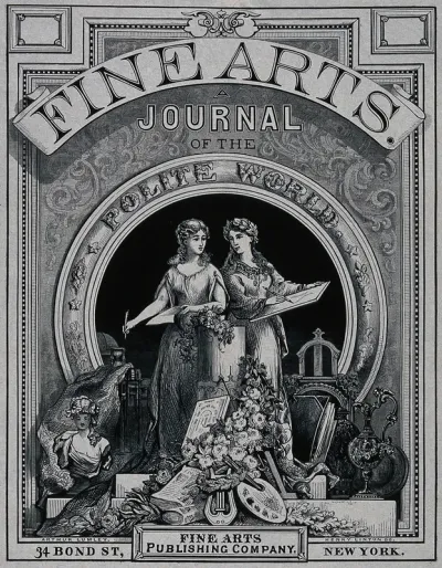 Young women representing poetry and drawing, with examples of sculpture, literature, music, painting, and objets d'art
