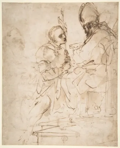 Youth Kneeling before a Prelate (recto); Another Study of a Youth Kneeling before a Prelate (verso)