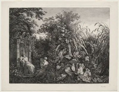 Youth Playing a Lyre to a Maiden by a Fountain
