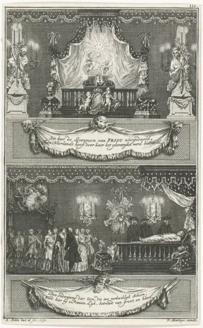 Zaal met praalbed van prins Willem IV