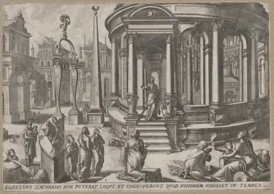 Zacharias Stepping out of the Temple, from "Events in and around the Temple"