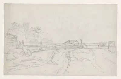 Zandige weg met enkele boerderijen