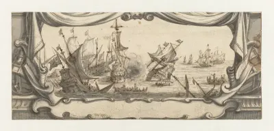 Zeegevecht in een cartouche