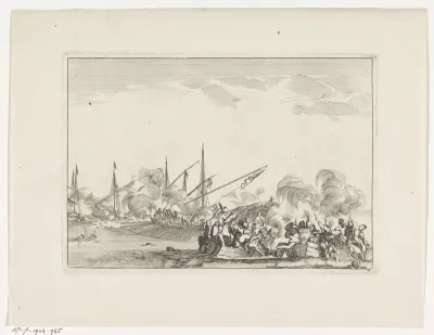 Zeegevecht met galeien en twee sloepen