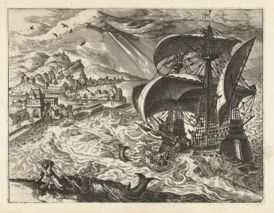 Zeegezicht met Jona en de walvis