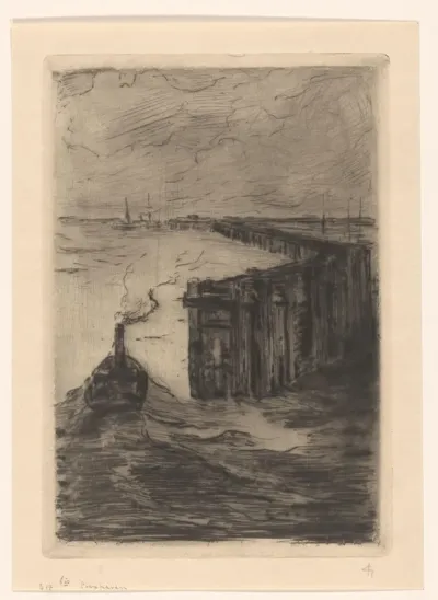 Zeegezicht met pier bij Cuxhaven