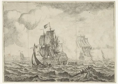 Zeegezicht met twee driemasters