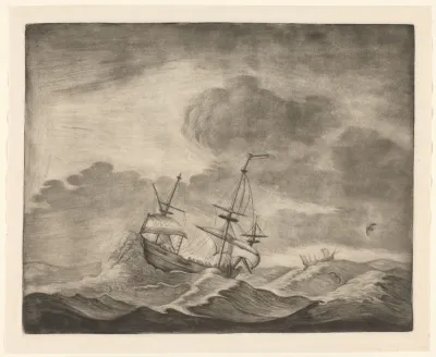 Zeegezicht met twee schepen in een storm