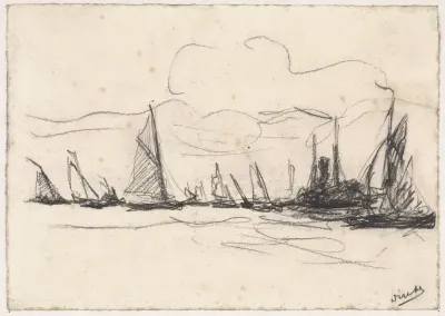 Zeegezicht met zeilboten en een stoomboot