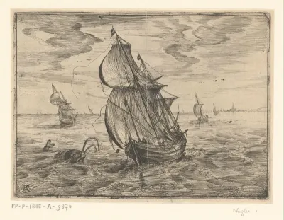 Zeegezicht met zeilschepen en een walvis