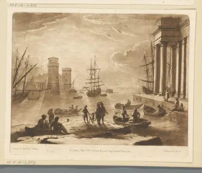 Zeehaven met het vertrek van Odysseus van het eiland van de Feniciërs