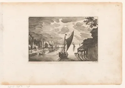 Zeehaven met ondergaande zon