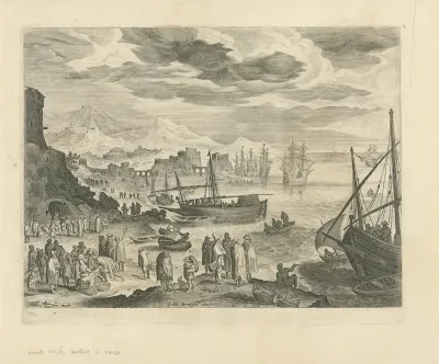 Zeehaven met vissers en vishandelaren