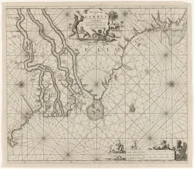 Zeekaart van de kust van Gambia en een deel van de kust Senegal, Guinea en Sierra Leone