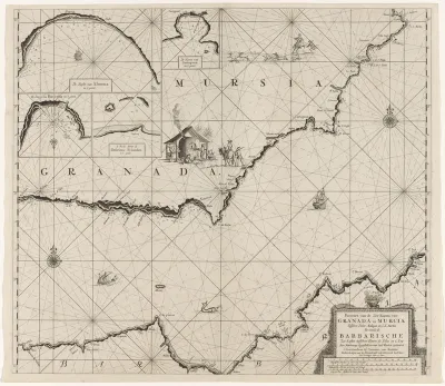 Zeekaart van de Middellandse Zee kust van Spanje en Marokko