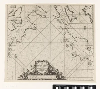 Zeekaart van een deel van de Middellandse Zee met de zuidkust van Italië en Sicilië en deel van de westkust van Griekenland