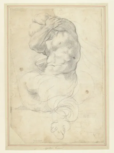 Zeemonster of triton met om het hoofd gebogen armen