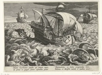 Zeemonsters rondom een schip