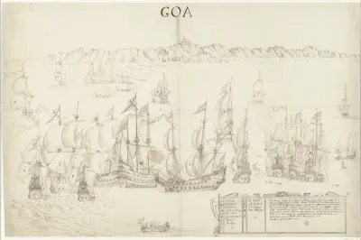 Zeeslag tussen Hollandse en Spaanse schepen voor de kust bij Goa, 1638