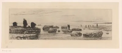 Zeewierplukkers aan de kust bij Veules