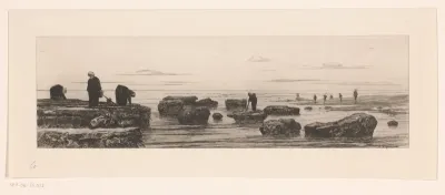 Zeewierplukkers aan de kust bij Veules