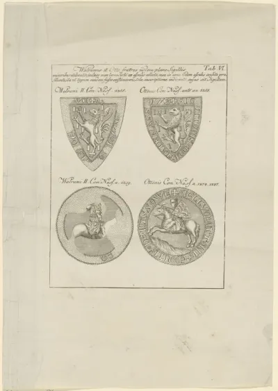 Zegels van Walram II en Otto I, graven van Nassau, voor en na de verdeling van het graafschap in 1255