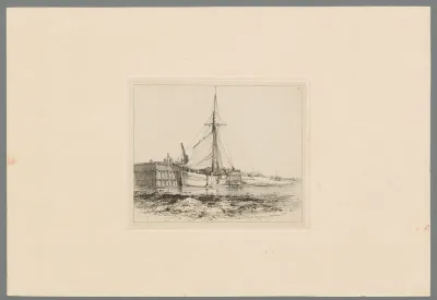 Zeilboot ligt aan de kade van Shoreham-by-Sea bij eb
