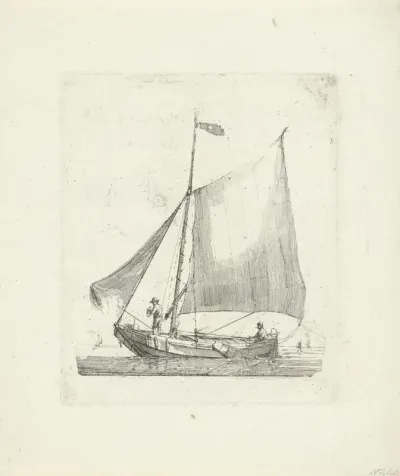 Zeilboot met twee vissers