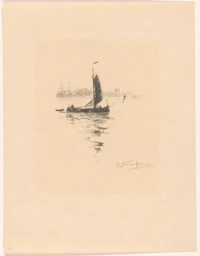 Zeilboot voor een stad