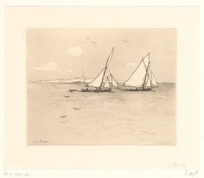 Zeilboten op zee met zicht op een stad