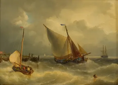 Zeilschepen bij de kust