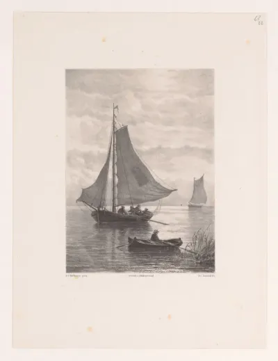 Zeilschepen en roeiboot
