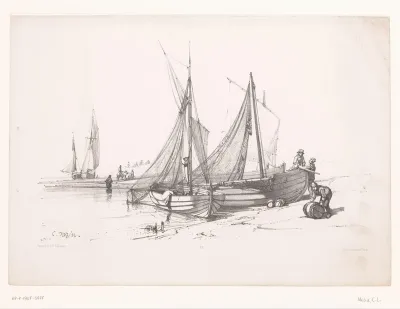 Zeilschepen op het strand