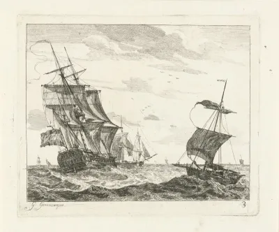 Zeilschepen op onrustige zee