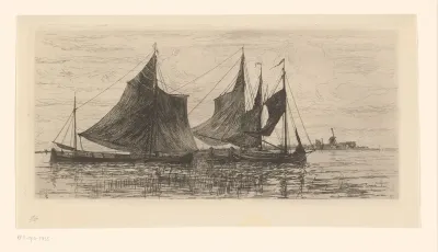 Zeilschepen voor anker bij Dordrecht