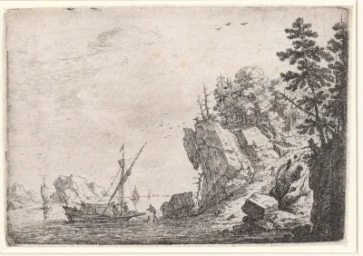 Zeilschepen voor een rotsachtige kust