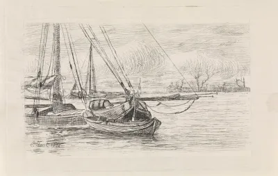 Zeilschip en sloep op het water