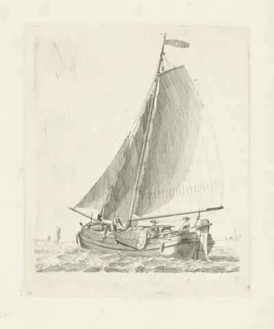 Zeilschip met drie figuren