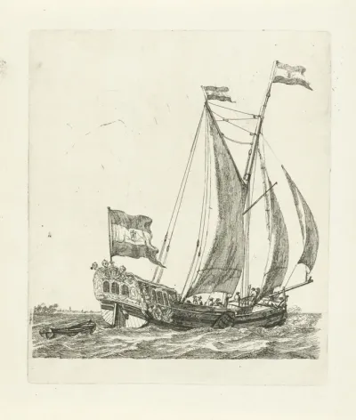 Zeilschip met drie vlaggen