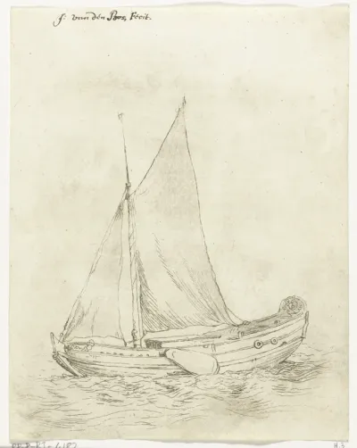 Zeilschip met gehesen fok en grootzeil