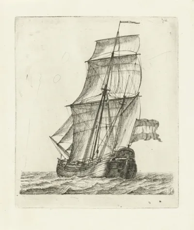 Zeilschip met twee figuren