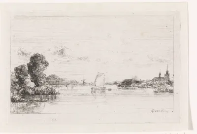Zeilschip nabij een dorp