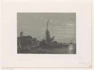 Zeilschip op het droge bij maanlicht