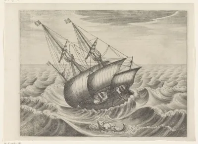 Zeilschip op woeste golven