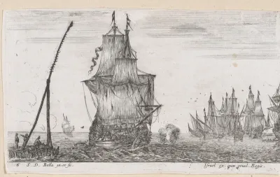 Zeilschip op zee, op achtergrond andere schepen