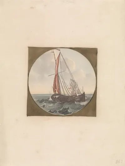 Zeilschip op zee, schuin van achter gezien
