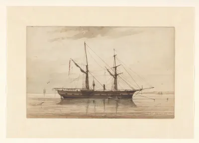 Zeilschip voor anker in kalm water
