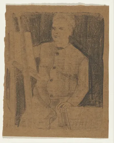 Zelfportret achter schildersezel