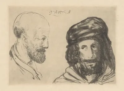 Zelfportret en profil en figuur met muts