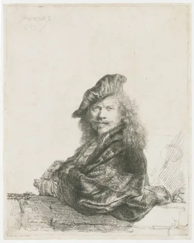 Zelfportret, leunend op een balustrade